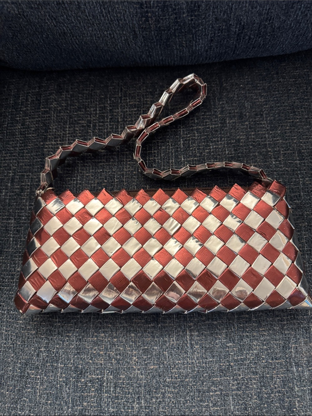 Woven Metallic Red and Silver Shoulder Bag